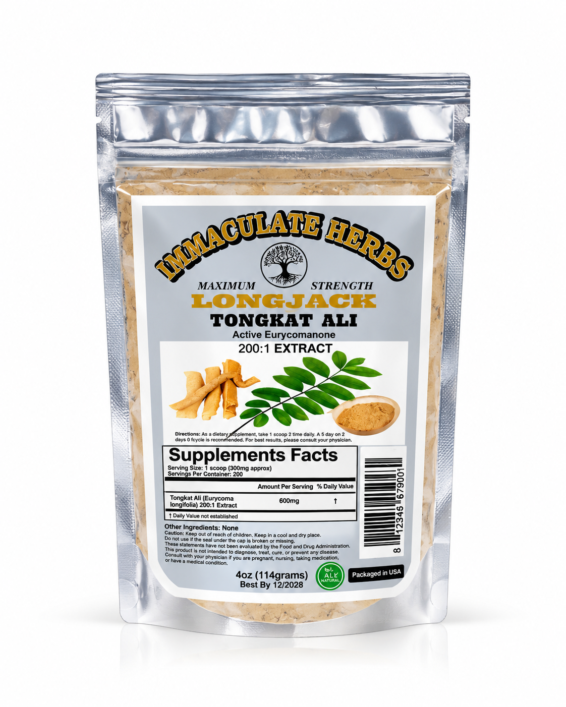 Immaculate Herbs Longjack Tongkat Ali 200:1 Extract – 4 oz (114 g)