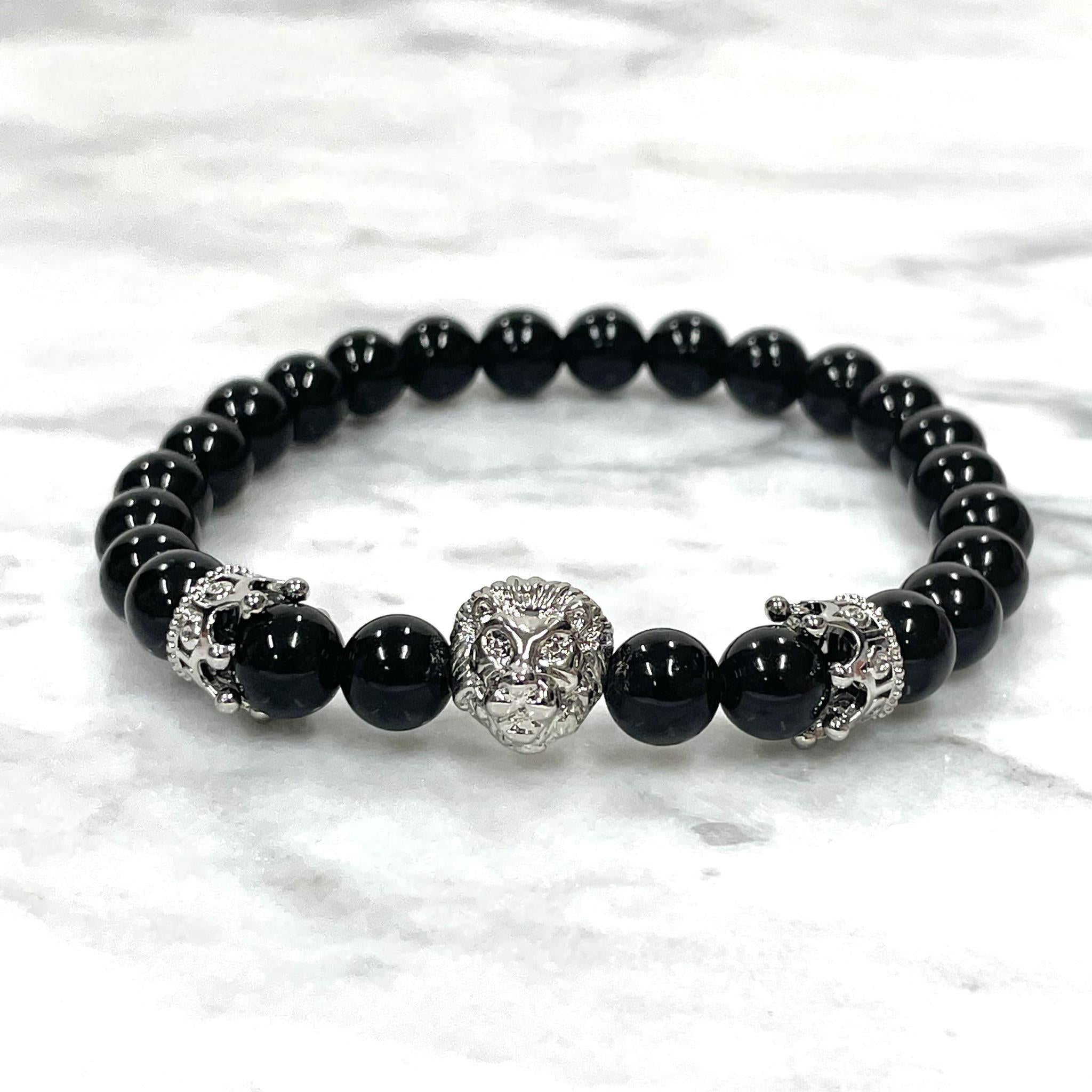 Obsidian Lion Double Crown Bracelet