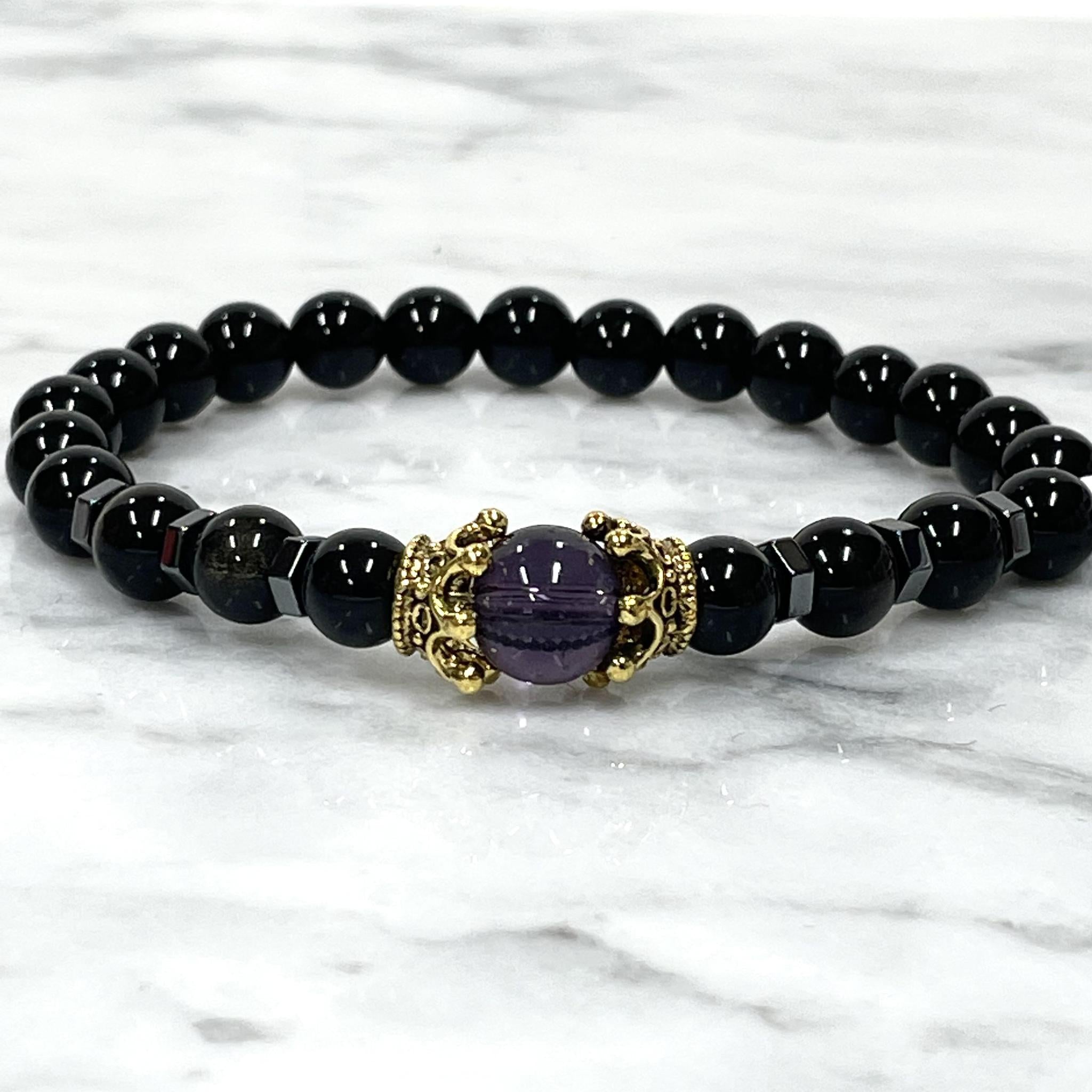 Obsidian Double Crown Amethyst Bracelet